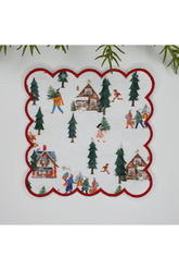 Sulu Boya Yılbaşı Manzara Desenli Nakış Kenar Kokteyl Peçetesi 1 Adet